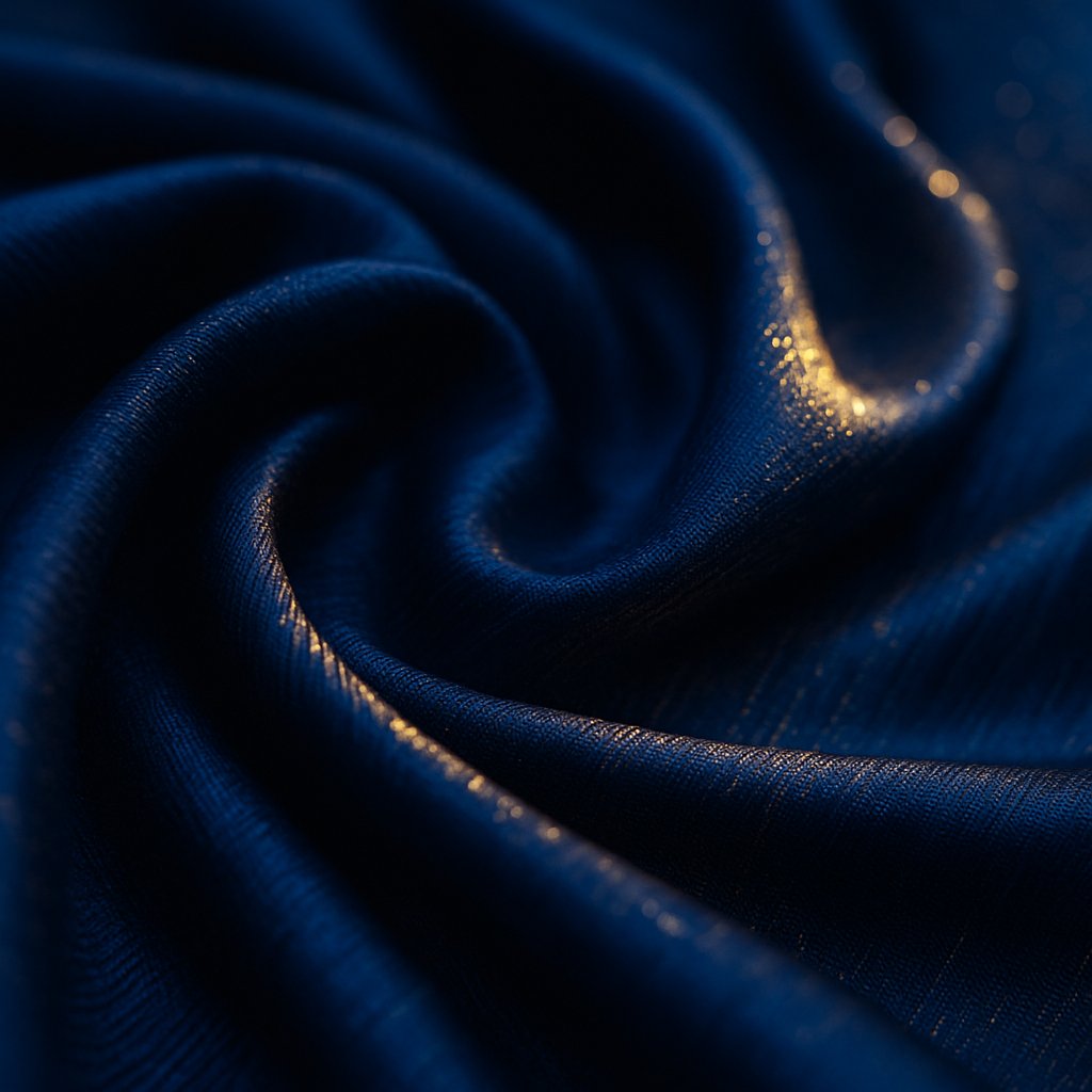 Indigo silk fabric with shimmering gold reflections