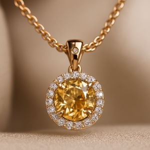 Yellow round sapphire necklace with diamond setting