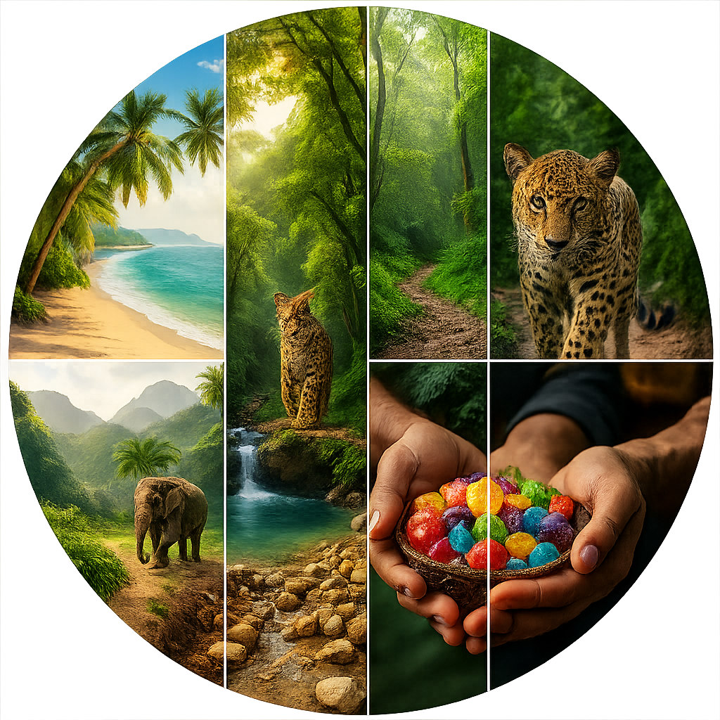 Sri Lanka highlights: beach, forest, wildlife, gemstones in a circle